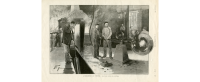 Les modes de soufflage semi-automatique et manuel : gravure extraite de"l'Illustration" du 31 octobre 1896