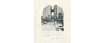 Siège social de Saint-Gobain "Les Miroirs", gravure par Jean Gardet, 1985