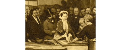 Arthur Lacroix aux côtés de l'Empereur Napoléon III à l'occasion de sa visite à Chauny en 1858, tableau perdu de Landelle