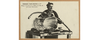Sciage à l’archet d’un bloc de verre pour l’astronomie, vers 1880
