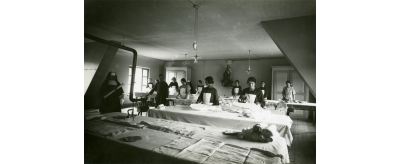 Atelier de repassage à la glacerie Cirey, vers 1922-1924