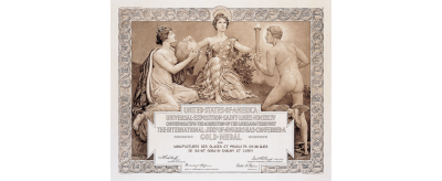 Diplôme décerné à la Compagnie de Saint-Gobain lors de l'Exposition Universelle de Saint-Louis en 1904 : médaille d'or