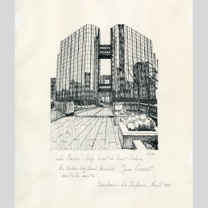 Siège social de Saint-Gobain "Les Miroirs", gravure par Jean Gardet, 1985