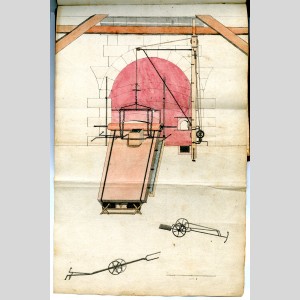 Dessin d'une table à couler le verre extrait de l'Album de plans aquarellés, vers 1740