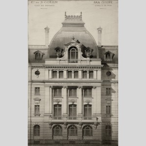 Projet d’élévation de la façade principale du nouveau siège social de Saint-Gobain place des Saussaies à Paris, 1898