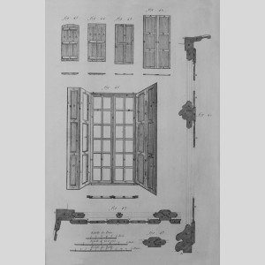 Exemple de fenêtre à deux montants de châssis à verre à noix, extrait de la planche V du Recueil de planches de l'Encyclopédie consacré au Menuisier en batimens