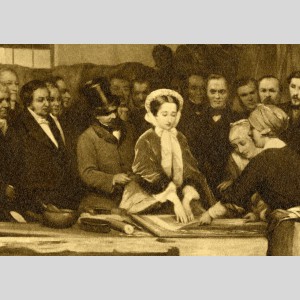 Arthur Lacroix aux côtés de l'Empereur Napoléon III à l'occasion de sa visite à Chauny en 1858, tableau perdu de Landelle