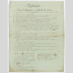 Règlement pour le magasin à éplucher les terres