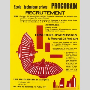 Affiche du concours d’admission à Progobain, 1974