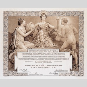 Diplôme décerné à la Compagnie de Saint-Gobain lors de l'Exposition Universelle de Saint-Louis en 1904 : médaille d'or