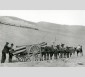 Transport par charrette de canalisations en fonte pour les travaux d'adduction des eaux d'Iquique au Chili dans les années 1920