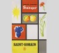 Affiche publicitaire pour les engrais granulés Saingor de Saint-Gobain inspirée des peintures abstraites de Mondrian, années 1950